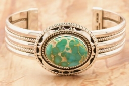 Artie Yellowhorse Genuine Royston Turquoise Sterling Silver Bracelet